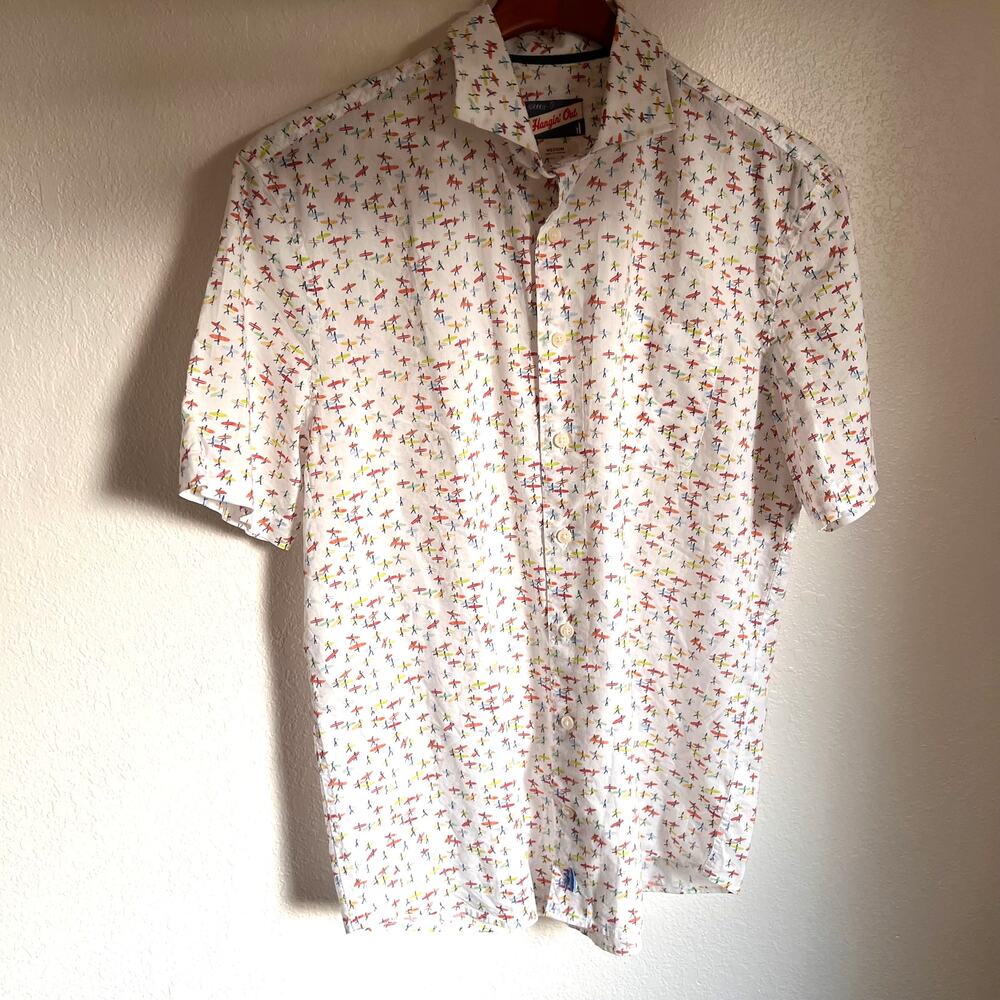 Johnnie-O Hangin' Out Button Down Shirt All Over Print Surf Board Men’s Medium